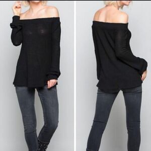 Gorgeous Waffle Knit Off-Shoulder Top Long Sleeve Cold Shoulder  Blouse Wimsical